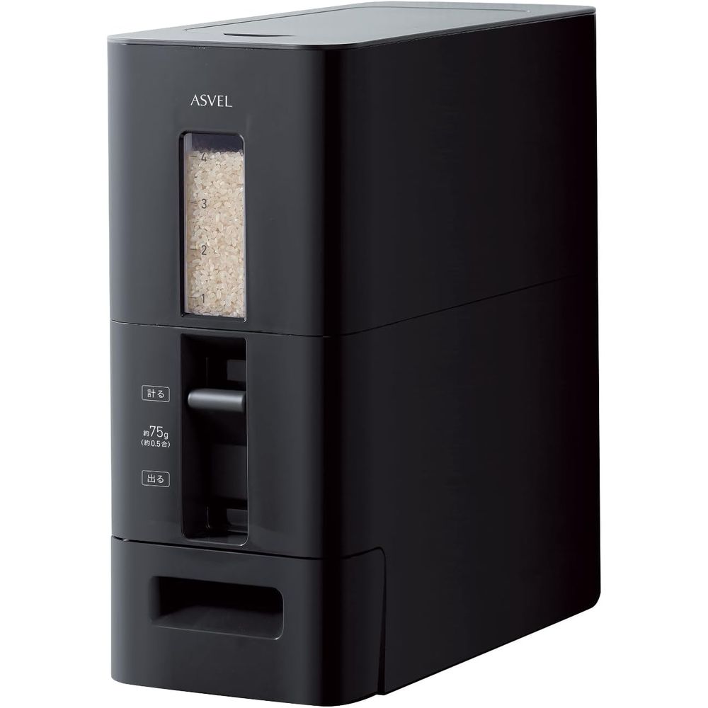 アスベル おしゃれなスリム米びつブラック6kg | 米びつ 計量 保存容器 スリム ブラック キッチン用品 キッチン収納 ライスストッカー ライスボックス 無洗米 新生活 6kg型 無洗米対応 オールプラスチック製 キャスター付き 洗える 錆びない 計量カップ 透明窓