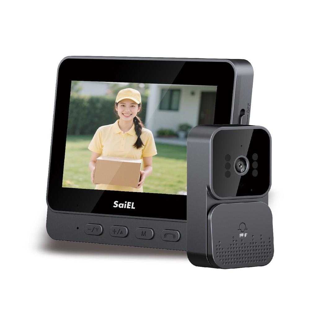 最新型 録画機能付きテレビドアホン[a35261] | インターホン ドアチャイム 充電式 工事不要 カラー液晶モニター 自動撮影 録画