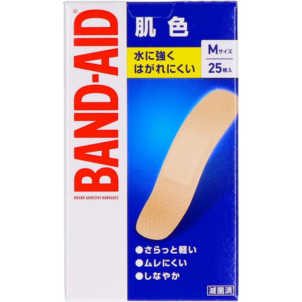 JNTL バンドエイド 肌色 Mサイズ [単品内容量/25枚] | バンドエイド 救急絆創膏 肌色タイプ 医療機器 絆創膏 滅菌済 粘着力強 水に強い 低アレルギー性 テープ しなやか 通気性 貼る位置 清潔感がある パッド部分