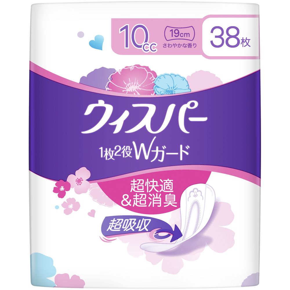 ＼レビュー特典有／P&G ウィスパー1枚2役Wガード 10cc [単品内容量/38枚] | ウィスパー 尿もれパッド 吸水パッド 洗えるパッド 消臭パッド 使い捨てパッド 多機能パッド 軽失禁パッド 女性用パッド 衛生用品 吸水シート スリムシート(4)