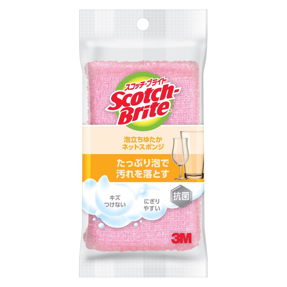 ＼レビュー特典有／スリーエム スコッチブライト 泡立ちゆたかネットスポンジ(ピンク) WNT-77KP [単品内容量/1個] | スコッチブライト スポンジ 抗菌 スポンジたわし 泡立ち ピンク 3M 泡立ちゆたか 汚れ落とし 台所用品 キッチン用品