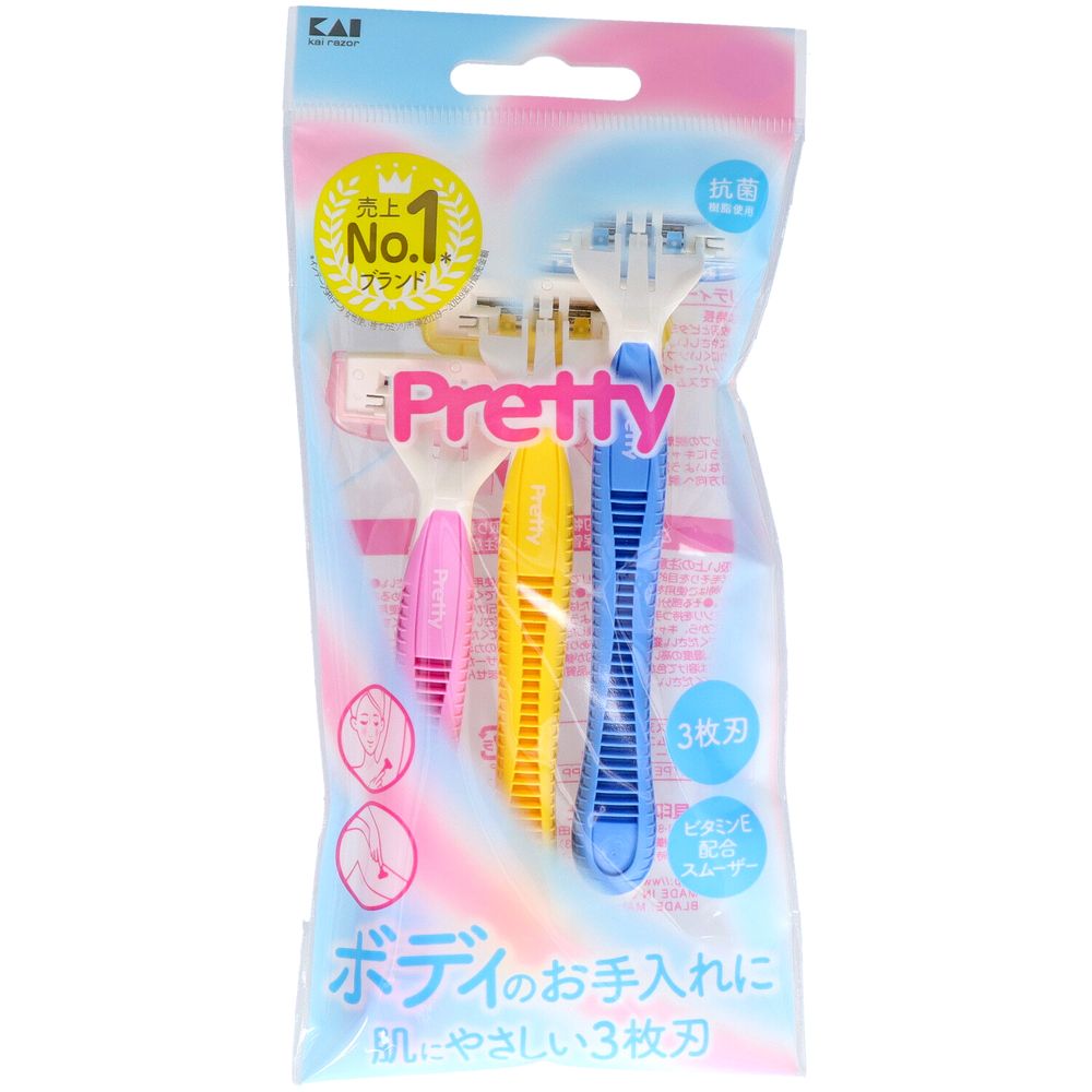 ＼レビュー特典有／貝印 GA0007 Pretty プリティーボディT3枚刃 [単品内容量/3個] | ボディカミソリ プ..