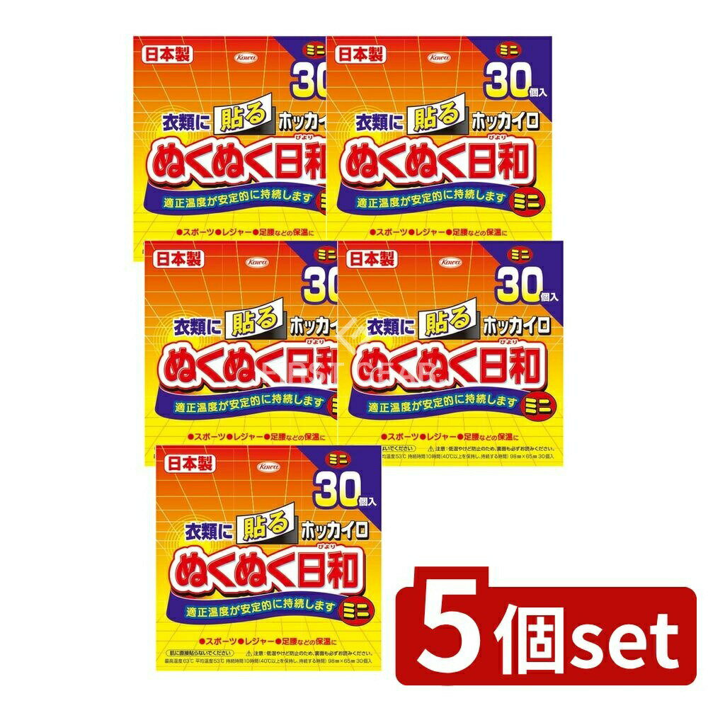 【5個セット】 興和 ホッカイロ ぬくぬく日和 貼るミニ [単品内容量/30個] | ホッカイロ カイロ 使い捨てカイロ ぬくぬく日和 興和 貼るミニ スポーツ観戦 ダイエット 温熱シート 貼るタイプ 使いやすい 小型カイロ アウトドア 寒い季節
