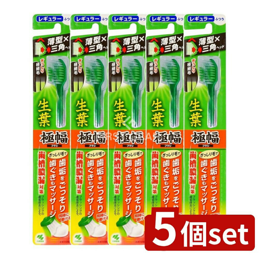 ＼レビュー特典有／【5個セット】 小林製薬 生葉極幅ブラシ ふつう [単品内容量/1本] | 生葉 歯ブラシ 極幅ブラシ 両サイド 毛 薄型ヘッド 普通 やわらか 毛替え 日本製 ヘッドサイズ 口腔ケア 清潔 小林製薬 日用品 オーラルケア 極細毛 歯面磨き 力加減