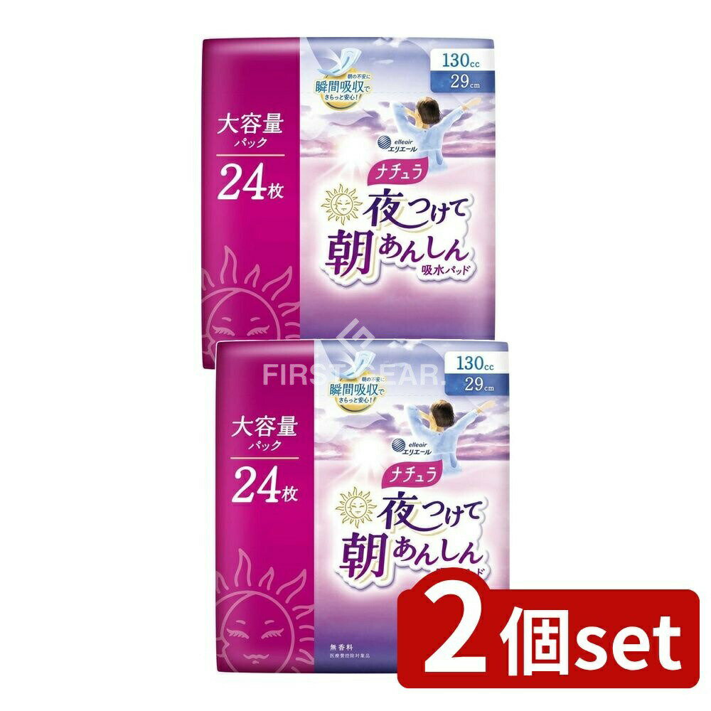 【2個セット】 大王製紙 ナチュラ夜つけて朝あんしん吸水パッド29センチ大 [単品内容量/24枚] | 大王製紙 エリエール 吸水パッド ナチュラ 夜用 吸収力 消臭機能 通気性 スリット 肌に優しい 日本製 ソフトタイプ 昼用 夜用パッド 大人用