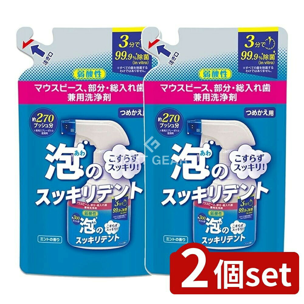 ＼レビュー特典有／【2個セット】 ライオンケミカル 泡のスッキリデントスプレー 詰め替え用 [単品内容量/270ml] | 入れ歯洗浄剤 マウスピース洗浄剤 矯正用リテーナー洗浄剤 泡タイプ 日本製 洗浄スプレー アルコール成分不使用 研磨剤無配合 弱酸性洗浄剤