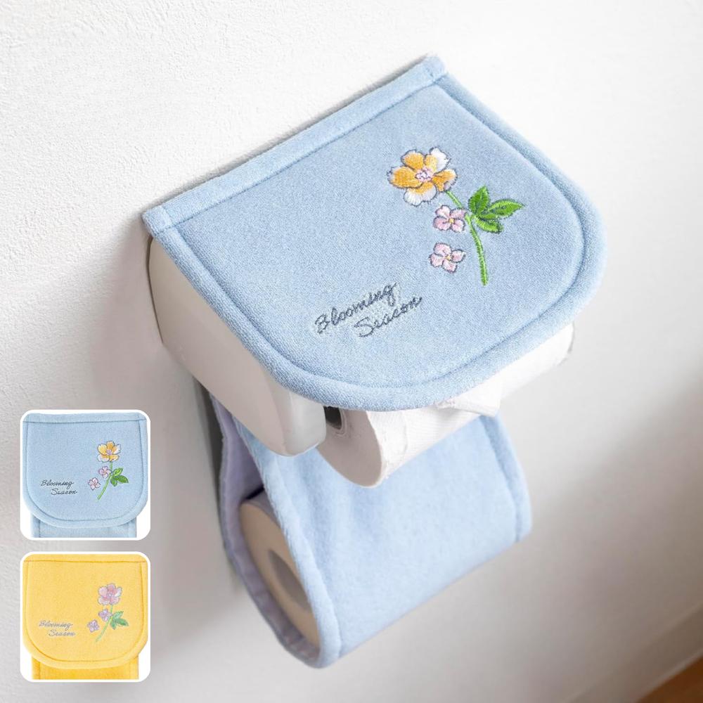 選べる ブルーミングシーズン ペーパーホルダーカバー | トイレットペーパーホルダーカバー 洗える 花柄 ボタニカル柄 トイレタリー 植物モチーフ トイレ用品 おしゃれ 丸洗い可能 家庭用 ブルーミングシーズン ペーパーホルダーカバー 日本製 イエロー