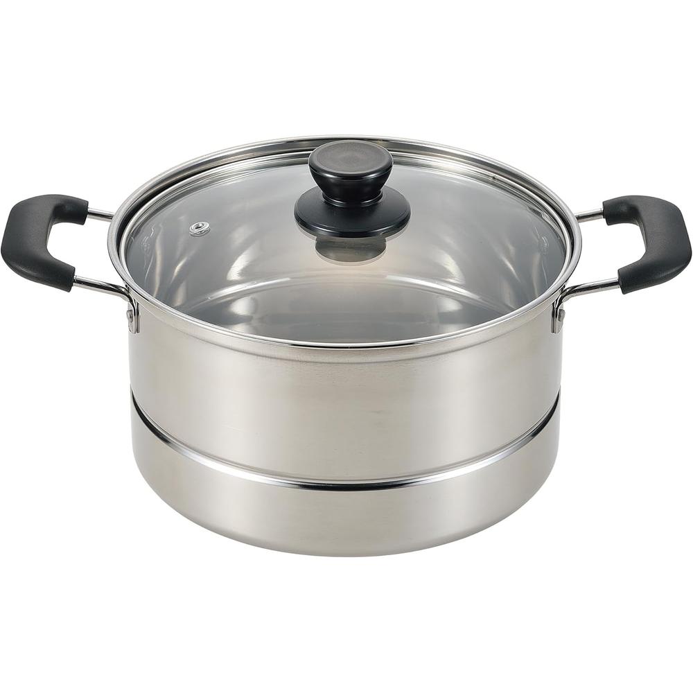 パール金属 HC-0529 蒸し処 ステンレス製ガラス蓋付深型鍋22cm(目皿付) | 蒸し器 ステンレス鍋 深型鍋 22cm ガラス蓋 目皿付き オール熱源対応 キッチン用品 調理器具 蒸し料理 鍋 蒸し鍋 両手鍋 大容量鍋 煮込み鍋 料理鍋