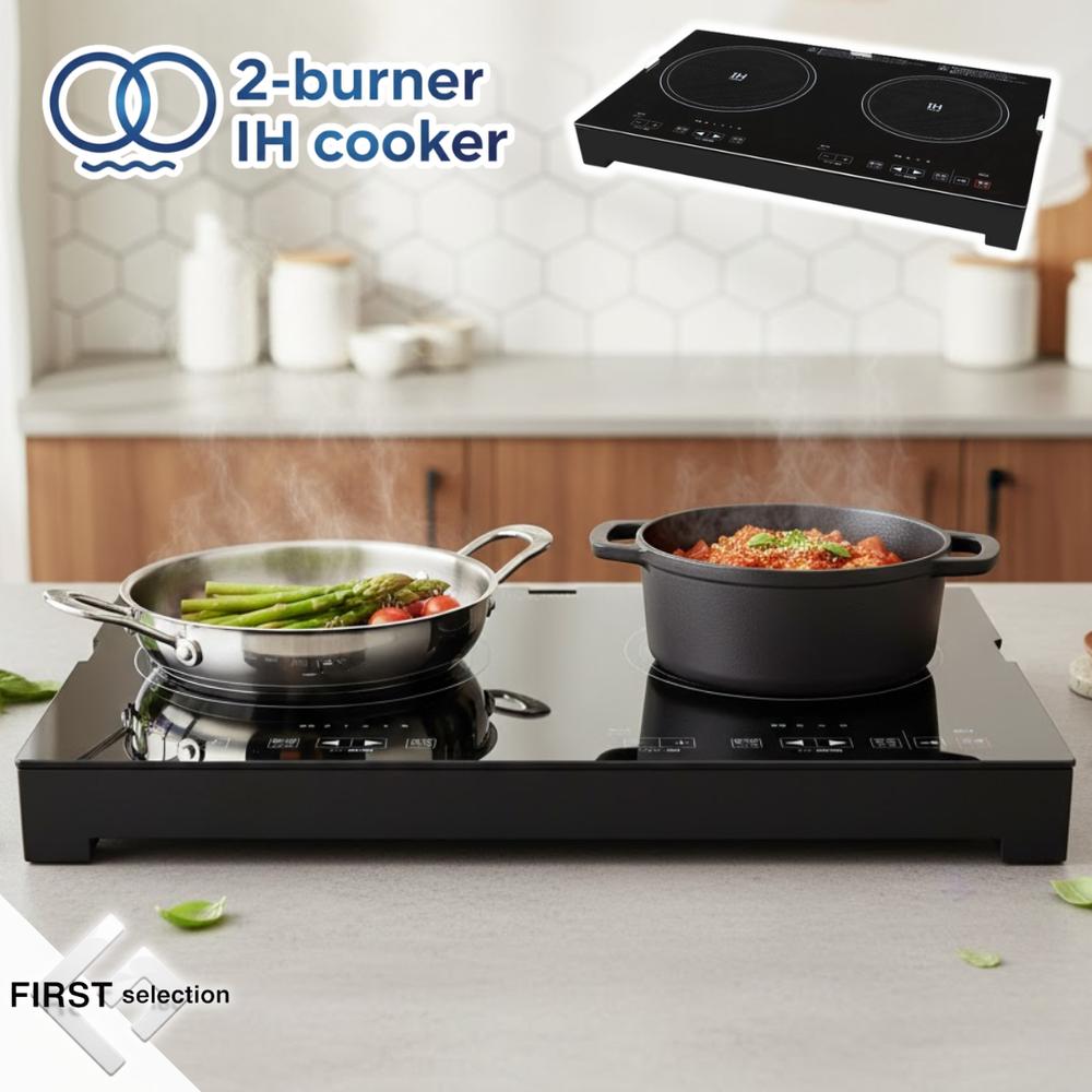 SKJ-YA142H 薄型 2口 IH 調理器具 | IHクッキングヒーター コンパクト 卓上 2口 IH調理器 高火力 エスケイジャパン SKJ-YA142H ガラストップ 省スペース 工事不要 調理器具 焼肉 鍋 おしゃれ 家庭用 煮込み料理 タイマー機能 IHコンロ 卓上IH 2口