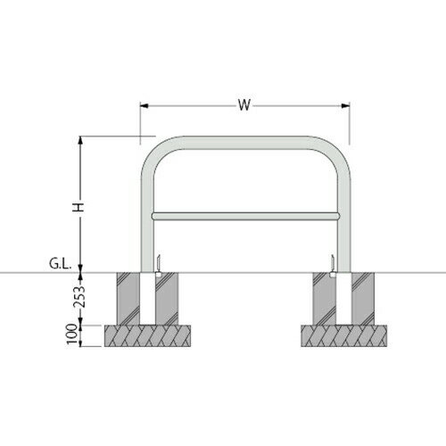 カネソウ 車止め YAW7H10-K (1048217810) Φ76.3×800(H)×1000(W) ステンレス製 固定式 アーチ型横バー付 [時間指定不可] 2