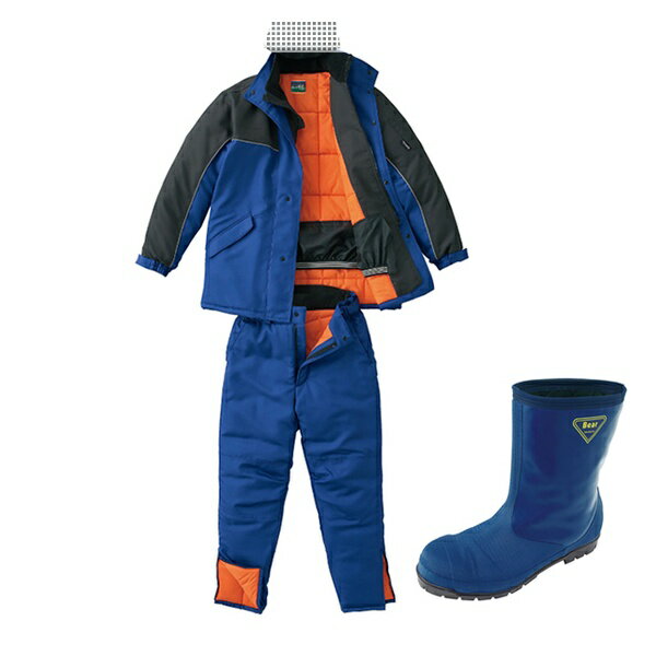 サンエス 冷凍倉庫用防寒コート+パンツ+長靴セット BO8001 4ブルー 3L+BO8006 4ブルー 3L+NR021 3ネイビー 24 BO8001+BO...