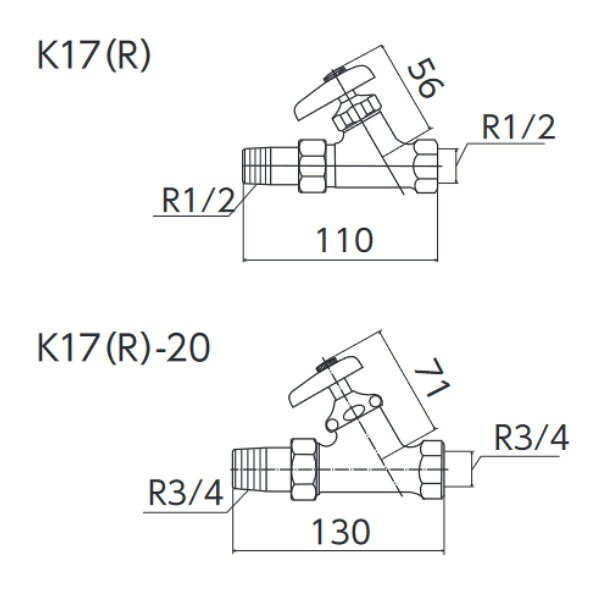 ファーストFACTORYのKVK（ケーブイケー）　K17-20 屋内止水栓20 青ビス付｜アングル2