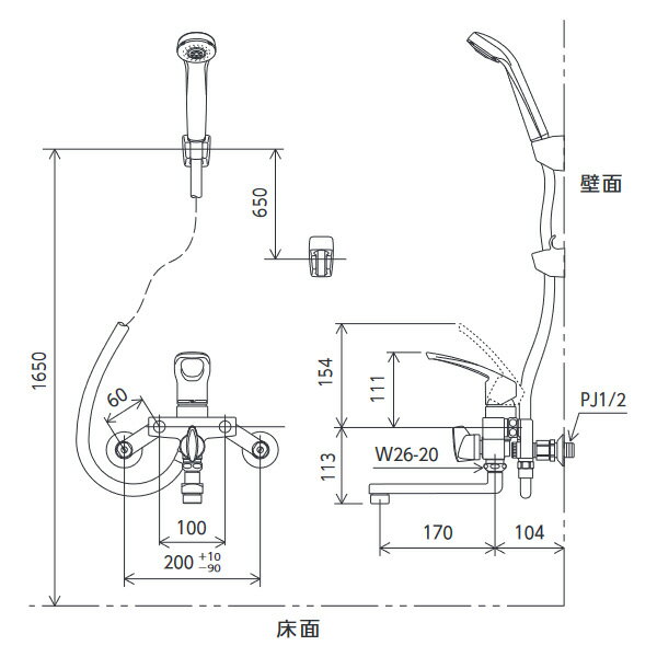 KVK（ケーブイケー）　KF5000THA 楽締めソケット付シングルシャワー 2