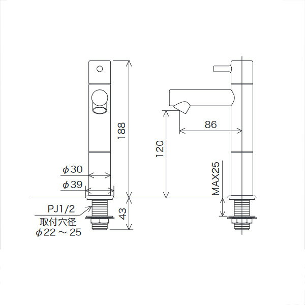 ファーストFACTORYのKVK（ケーブイケー）　KL180D18 立水栓（単水栓）ロングボディ｜アングル2