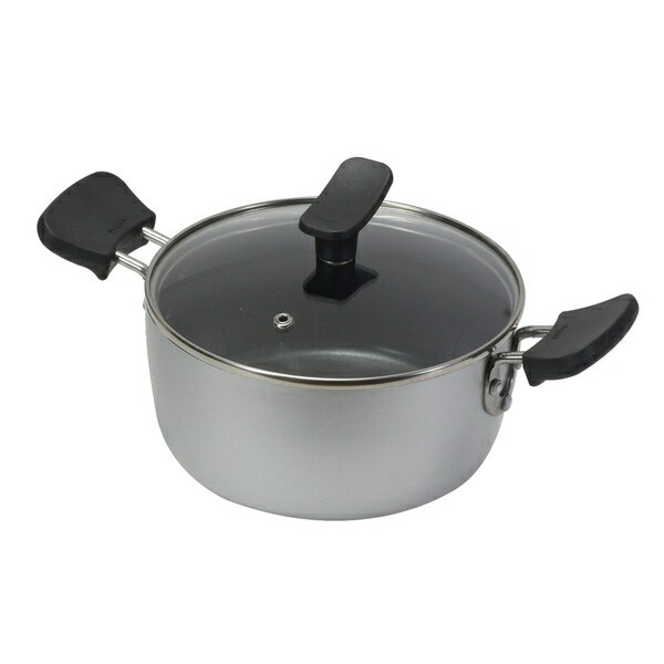 チーノ ふっ素加工IH対応ガラス蓋付両手鍋18cm | チーノ 両手鍋 IH対応 ふっ素加工 ガラス蓋付 鍋 パール お鍋 ガラス蓋付き ガス火 フッ素加工 蓋付き両手鍋 深さ82mm アルミ製 一人暮らし 便利 シンプル シルバー なべ 蓋付き