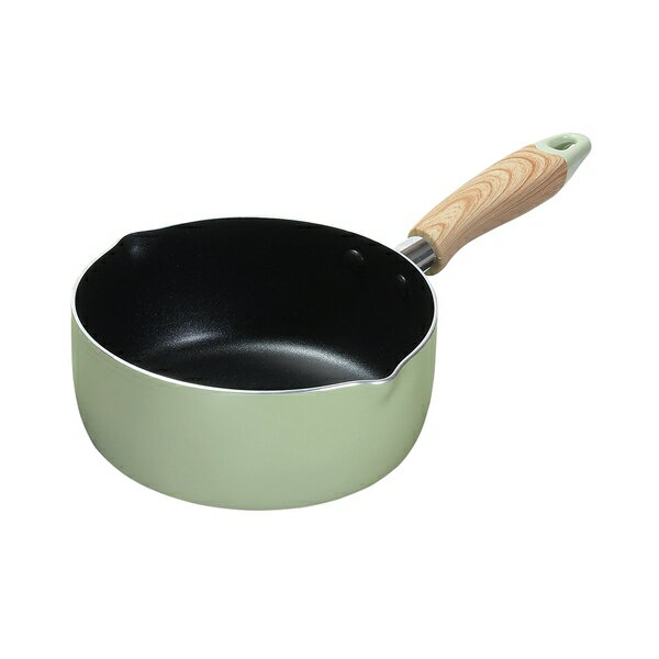 ナチュラルクックピュア ふっ素加工IH対応行平鍋18cm(グリーン) | グリーン IH対応 ふっ素加工 行平鍋 片手鍋 雪平鍋 木柄 木目 おしゃれ かわいい 淡い カラー 鍋