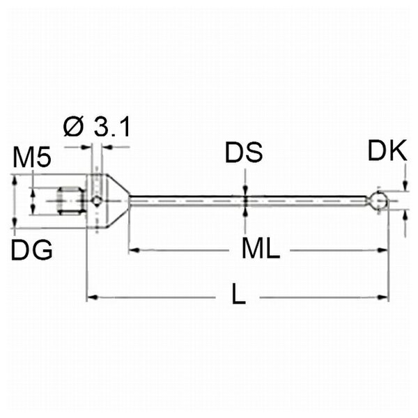 レニショー　A-5555-2407　スタイラス　ツァイス製プローブ用スタイラス ストレート　M5　φ0.3mm　ルビー球　超硬軸　長さ32mm　ML12mm　ツァイスアプリケーション用