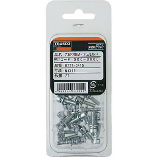 ■TRUSCO 座金組込六角穴付ボルト I＝3 三価白 M4×25 10本入 (ばね座金+ISOワッシャー付き) B7770425(2857901) 3