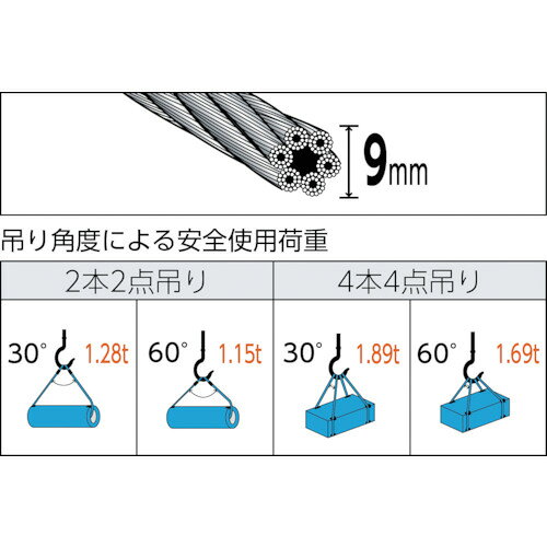 ファーストFACTORYの■TRUSCO ワイヤロープスリング Bタイプ アルミロック 9mmX1m TWBL9S1(8370596)｜アングル2
