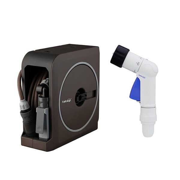 タカギ NANO NEXT 20M ブラウン RM1220BR+コンパクトノズルFJ QG1571FJ ホースリール+ノズルセット【在..