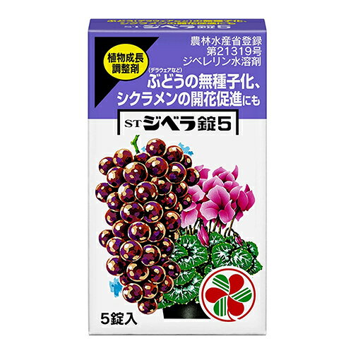 商品の特徴 ◆住友化学園芸 ジベラ錠5 5コ ジョウザイ ぶどう(デラウェアなど)の無種子化、草花の生育促進に効果があります。 植物成長調整剤。本剤はジベレリンを主成分とした、植物成長調整剤です。 ぶどうの無種子化や果粒肥大促進、草花の開花促進、草丈伸長促進、野菜の生育促進などの効果があります。 水でうすめて散布します。 製品仕様 ●有効成分：ジベレリン。 ●農林水産省登録：第21319号。 ●性状：白色丸型の水溶性錠剤(1錠180mg)。 ●剤型：錠剤。 ●5錠入。 ●ジベレリン。 ●ふ形剤等。 本剤使用の際は必ず展着剤を加用してください。薬液の付着しにくい作物には10L当り約3ml、付着しやすい作物には10L当り約1mlの割合で調整液に展着剤を加えてください。ジベレリンを使用した植物は場合によっては、養分をより多く必要とするので肥培管理に一層注意してください。 本剤の適用作物の種類は非常に広範囲にわたりますが、その薬効、薬害等は使用濃度、使用回数、作物の種類、品種、施用部位によって各々異なり、同時に栽培法、植物の状態その他によっても左右されますので個々の場合に最適の方法にて施用してください。 薬液は使用の都度に調製し、できるだけその日のうちに使用してください。散布後しばらく濡れた状態にある方が効果が高くあらわれますので、日中よりも多湿の時か、朝夕などの使用がよいです。 本剤は眼に対して刺激性がありますので、眼に入らないよう注意してください。眼に入った場合には直ちに水洗し、眼科医の手当を受けてください。使用後は洗眼してください。使用の際は農薬用マスクなどを着用してください。作業後はうがいをしてください。浸漬処理に使用する際は不浸透性手袋などを着用してください。 商品サイズ：約49×83×17mm 重量：約13g JANコード：4975292090311 分類：　ガーデン