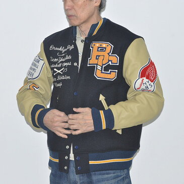 ホワイツビル WHITESVILLE スタジャン 30oz Wool Melton Award Jacket BROOKLYN CHIEFS ジャケット M-L ネイビー WV14460-128