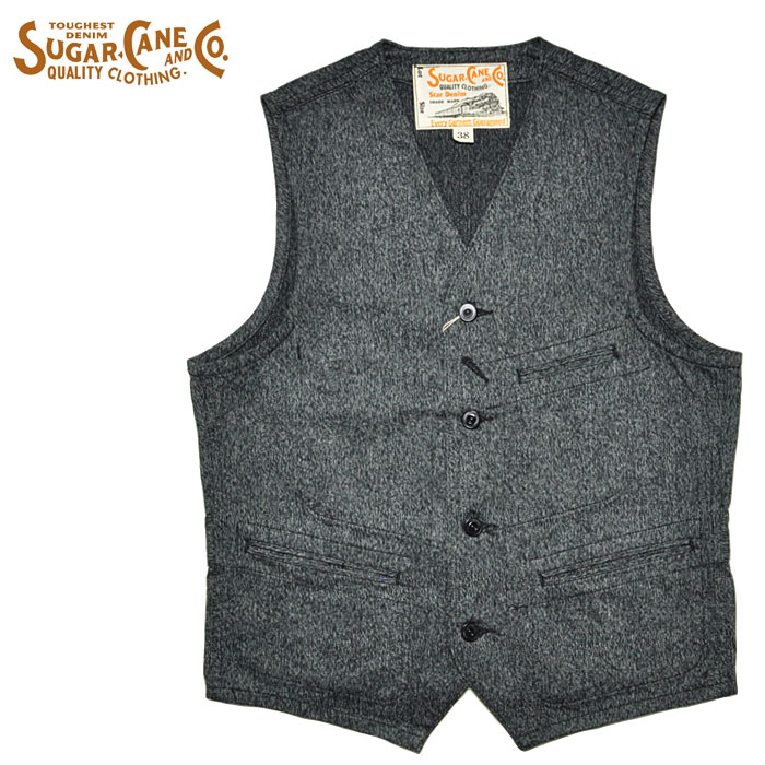 SUGAR CANE シュガーケーン ワークベスト SC12795 / 9oz. BLACK COVERT WORK VEST S-XL メンズ アメカジ 東洋エンタープライズ