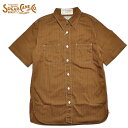 VK[P[ SUGAR CANE Vc SC38700 / FICTION ROMANCE 8.5oz. BROWN WABASH STRIPE WORK SHIRT (SHORT SLEEVE) [NVc  S-L AJW