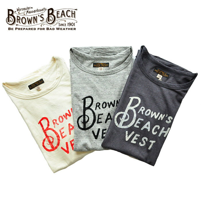 BROWN'S BEACH ブラウンズビーチ Tシャツ BROWN`S BEACH TEE 1 M-L 白/黒/グレー ロゴ アメカジ メンズ BBJ9-011