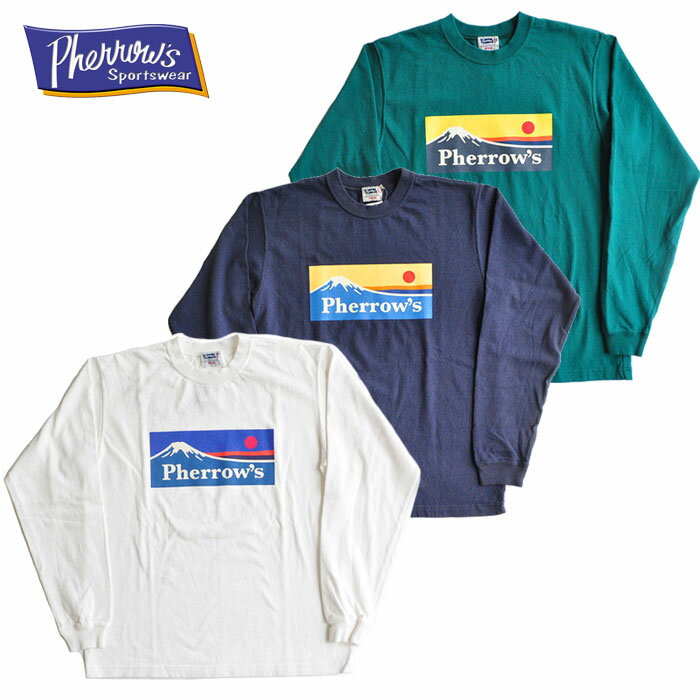 Pherrow's フェローズ Tシャツ 20W-PLT3 ロンT 長袖 白 紺 緑 M-XL アメカジ