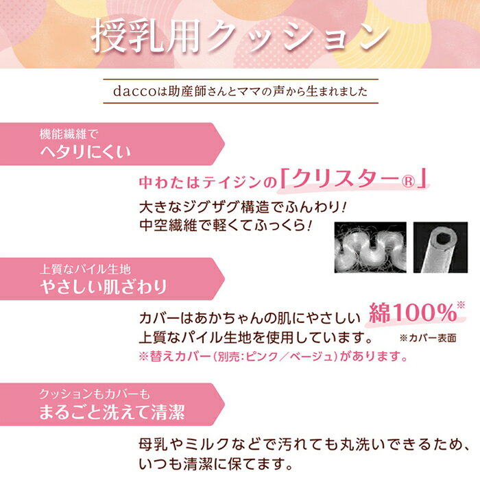 オオサキメディカル dacco 授乳用 クッション 大きめサイズ パイル生地（ピンク／ベージュ） 日本製 ダッコ 出産準備 2