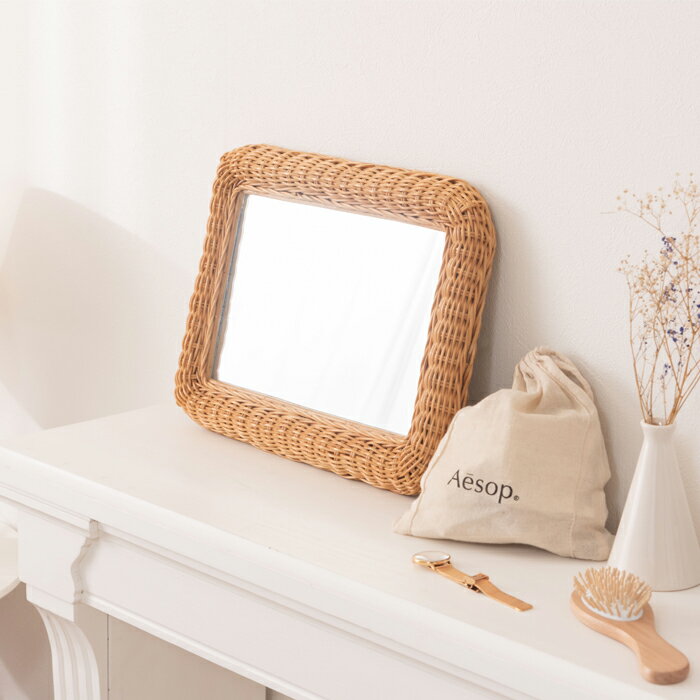 ラタンミラー 鏡 置き 壁掛け 2way ひとり暮らし 長方形 天然木 送料無料 東谷 MR-719 [2]