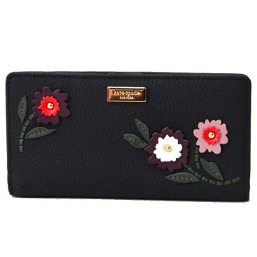 ケイトスペード 財布 katespade レザー 花柄 フラワー アップリケ 二つ折り長財布 ブラックマルチ 4990【ブランド 新品 送料無料 誕生日 プレゼント 正規 人気 レディース 安心 保証 包装 即日発送 代引無料 】