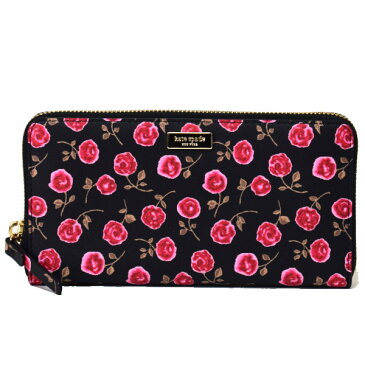 ケイトスペード 財布 katespade コーティング レザー ローズ バラ 花柄 フローラル ジップ アラウンド 長財布 ブラックマルチ 5058【ブランド 新品 送料無料 誕生日 プレゼント 正規 人気 レディース 安心 保証 包装 即日発送 代引無料 】