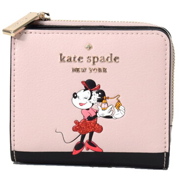 ケイトスペード 財布 katespade グレインレザー ディズニー コラボ ミニーマウス キスマーク ノー ウィンドウ L字 ジップ バイフォールド 二つ折り コンパクト 財布 ペールベラムマルチ WLR00285【ブランド 新品 送料無料 正規 人気 10倍 OUTLET 即日発送 代引無料】