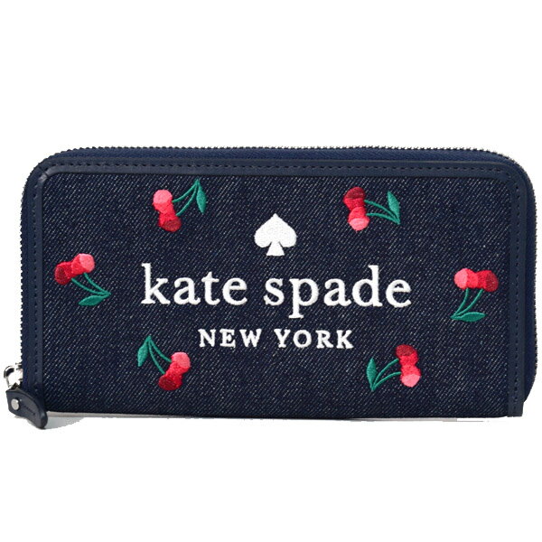 ケイトスペード 長財布 katespade デニム ロゴ さくらんぼ チェリー エラ ジップ アラウンド ウォレット 長財布 ブルーマルチ K6151【ブランド 新品 送料無料 正規 人気 安心 保証 10倍 OUTLET 即日発送 代引無料 】
