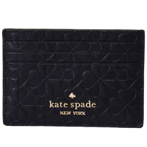 ケイト・スペード ニューヨーク 名刺入れ（レディース） ケイトスペード カードケース katespade レザー ホリー スペード クローバー ジオ エンボス 型押し スモール スリム カードホルダー 名刺入れ 定期入れ パスケース ブラック WLRU6154【ブランド 新品 送料無料 正規 保証 10倍 OUTLET 即日発送 代引無料】