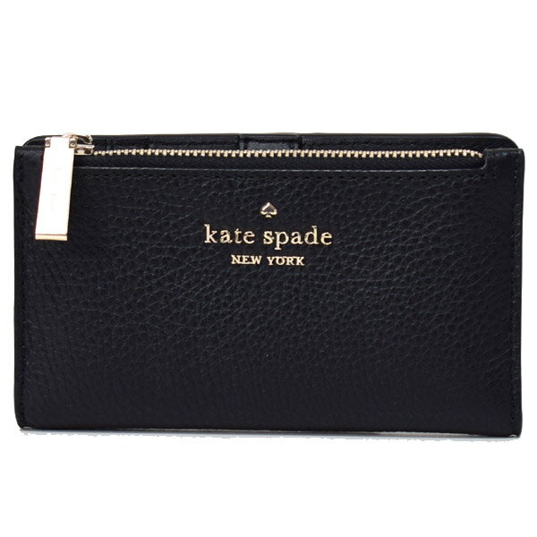 ケイト・スペード ニューヨーク 財布（レディース） ケイトスペード 財布 katespade レザー レイラ ロゴ スモール スリム バイフォールド 二つ折り カードケース コンパクト財布 ブラック WLR00395【ブランド 新品 送料無料 正規 安心 保証 即日発送 代引無料】