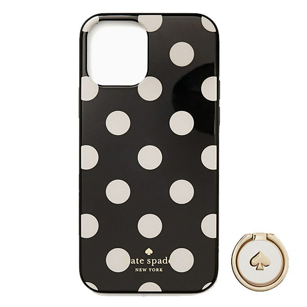 ケイトスペード iphoneケース katespade ポリウレタン リング ドット 水玉 スペード バンカーリング付き iPhone13proMAX専用 スマホケース スマホカバー ブラックマルチ K6408【ブランド 新品 送料無料 誕生日 正規 人気 安心保証 ギフト】