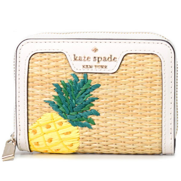 ケイトスペード 財布 katespade ストロー レザー パイナップル スモール ジップ カードケース ウォレット コンパクト財布 パーチメント K7191【ブランド 新品 送料無料 正規 安心 保証 アウトレット 誕生日 ギフト プレゼント】