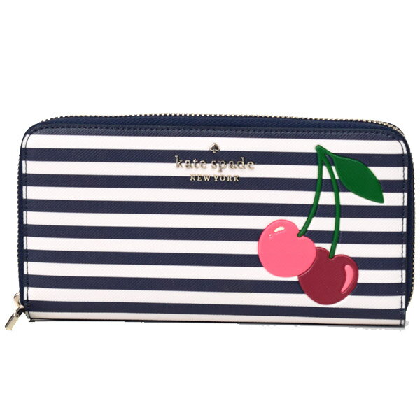 ケイト・スペード ニューヨーク 革長財布 レディース ケイトスペード 長財布 katespade レザー ボーダー チェリー ラージ ジップ コンチネンタル アラウンド 財布 ブルーマルチ K6144【ブランド 新品 送料無料 誕生日 お祝い 記念日 プレゼント 正規 人気 レディース 安心 保証 ギフト 10倍 OUTLET アウトレット】