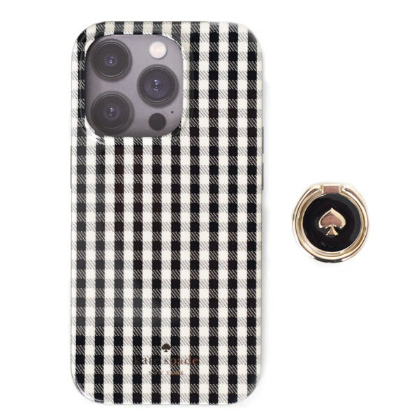 ケイトスペード iphoneケース katespade ポリウレタン リング ギンガムチェック チェック柄 スペード バンカーリング付き iPhone14pro専用 スマホケース スマホカバー ブラックマルチ KC673【ブランド 新品 送料無料 誕生日 正規 人気 安心保証 ギフト】