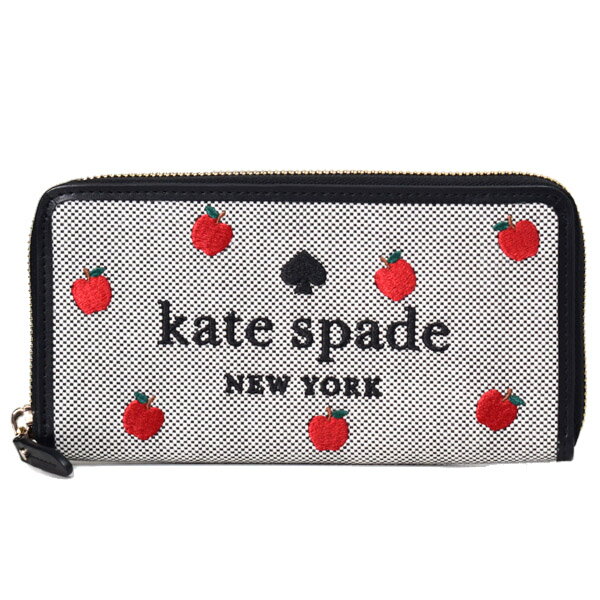 ケイト・スペード ニューヨーク 革長財布 レディース ケイトスペード 長財布 katespade キャンバス レザー ロゴ アップル りんご 刺繍 エラ ジップ アラウンド ウォレット 長財布 ブラックマルチ K8200【ブランド 新品 送料無料 正規 人気 安心 保証 10倍 OUTLET 即日発送 】