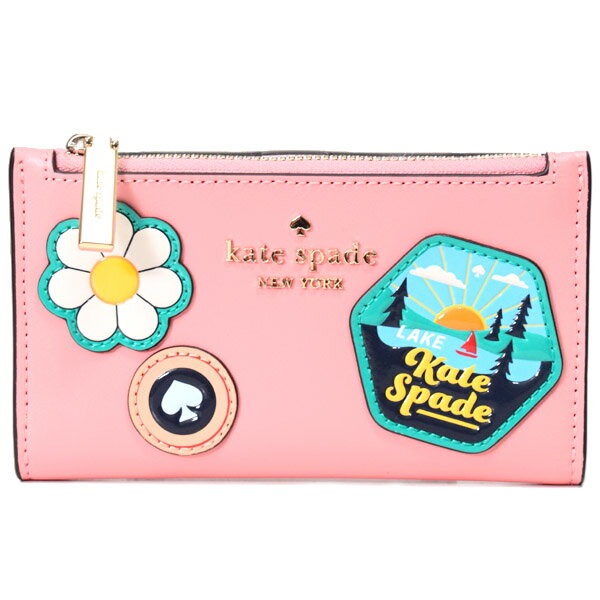 ケイトスペード 財布 katespade レザー ワッペン アップリケ スモール スリム バイフォールド 二つ折り カードケース コンパクトコインケース ピーチィローズ KG694【ブランド 新品 送料無料 正規 安心 アウトレット ギフト プレゼント アウトレット 誕生日 】