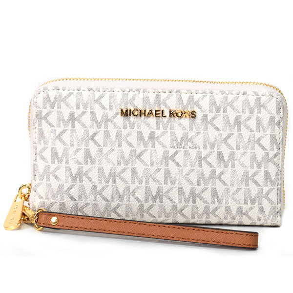 マイケルコース コンパクト財布 MICHAEL KORS レザー モノグラム フォン ウォレット リストレット iPhone 財布 バニラホワイト 35F8GTVW9B