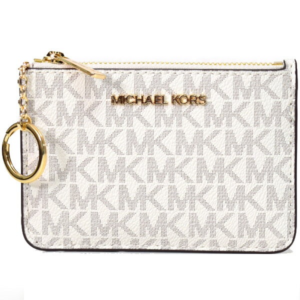 マイケル・コース 革小銭入れ レディース マイケルコース コインケース MICHAEL KORS レザー モノグラム ジェット セット トラベル スモール トップ ジップ コインポーチ 小銭入れ キーリング付き キーポーチ カードケース バニラホワイト 35H9GTVP1B【ブランド 新品 送料無料 保証 10倍 即日発送】