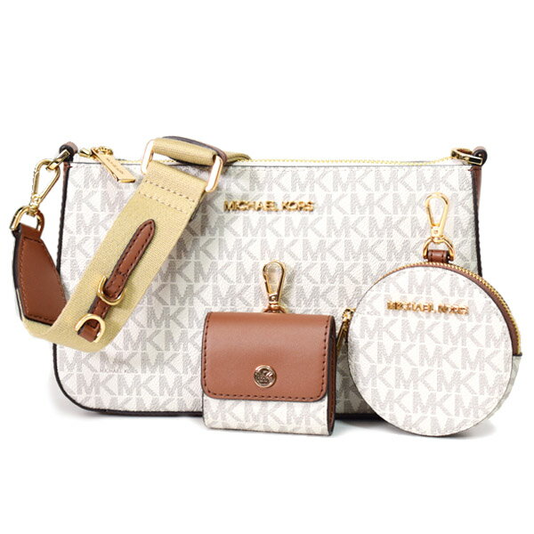 マイケルコース バッグ MICHAEL KORS PVC レザー モノグラム ジェット セット トラベル 2way マルチポーチ2点付き スモール クロスボディ 斜めがけ クラッチ ショルダーバッグ バニラ 35S2GTVC1B【送料無料 即日発送 】