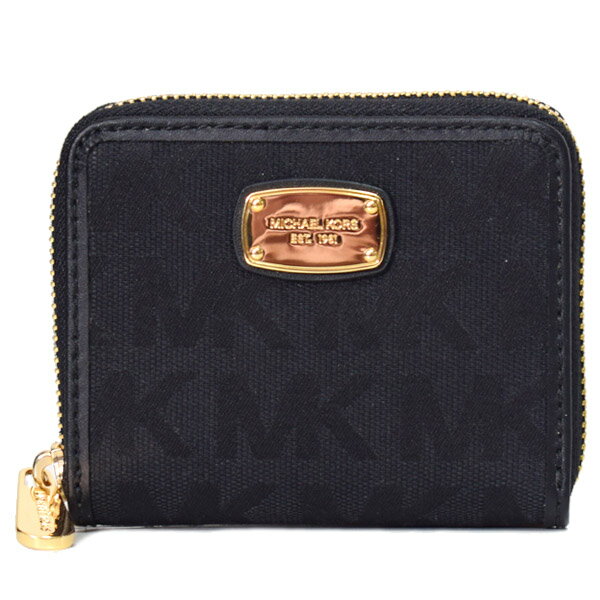 マイケルコース 財布 MICHAEL KORS キャンバス モノグラム ラウンドファスナー コンパクト 二つ折り財布 ブラック 35S2GJSF1J【ブランド 新品 送料無料 誕生日 記念日 お祝い プレゼント 正規 人気 レディース 安心 保証 ギフト 10倍 OUTLET 包装 即日発送】