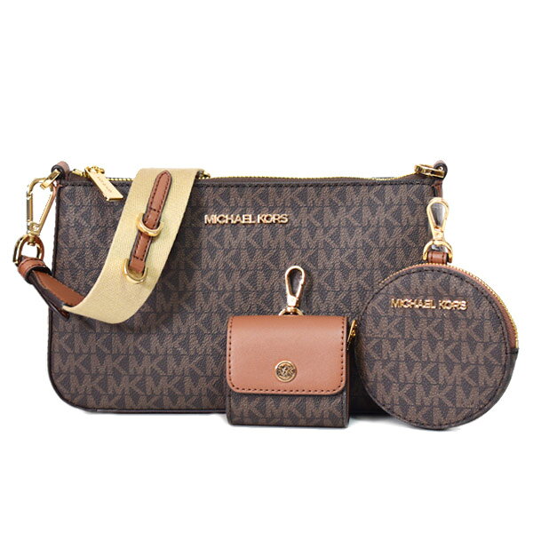 Rakuten - マイケルコース バッグ MICHAEL KORS PVC レザー モノグラム ジェット セット トラベル 2way マルチポーチ2点付き スモール クロスボディ 斜めがけ クラッチ ショルダーバッグ ブラウン 35S2GTVC1B【送料無料 即日発送 】