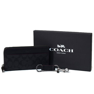 コーチ メンズ 長財布 COACH コーティングキャンバス レザー シグネチャー 長財布+キーホルダー 専用BOX付 2点セット ブラック×ブラックオックスブラッド 41345【ブランド 新品 送料無料 プレゼント 人気 安心 保証 ギフト 10倍 OUTLET 包装 即日発送 代引無料 】